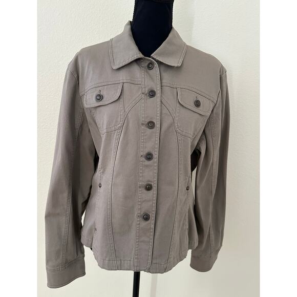 Live A Little Women Y2K Tan Button Front Long Sleeve Denim Jacket Size L - Picture 8 of 8